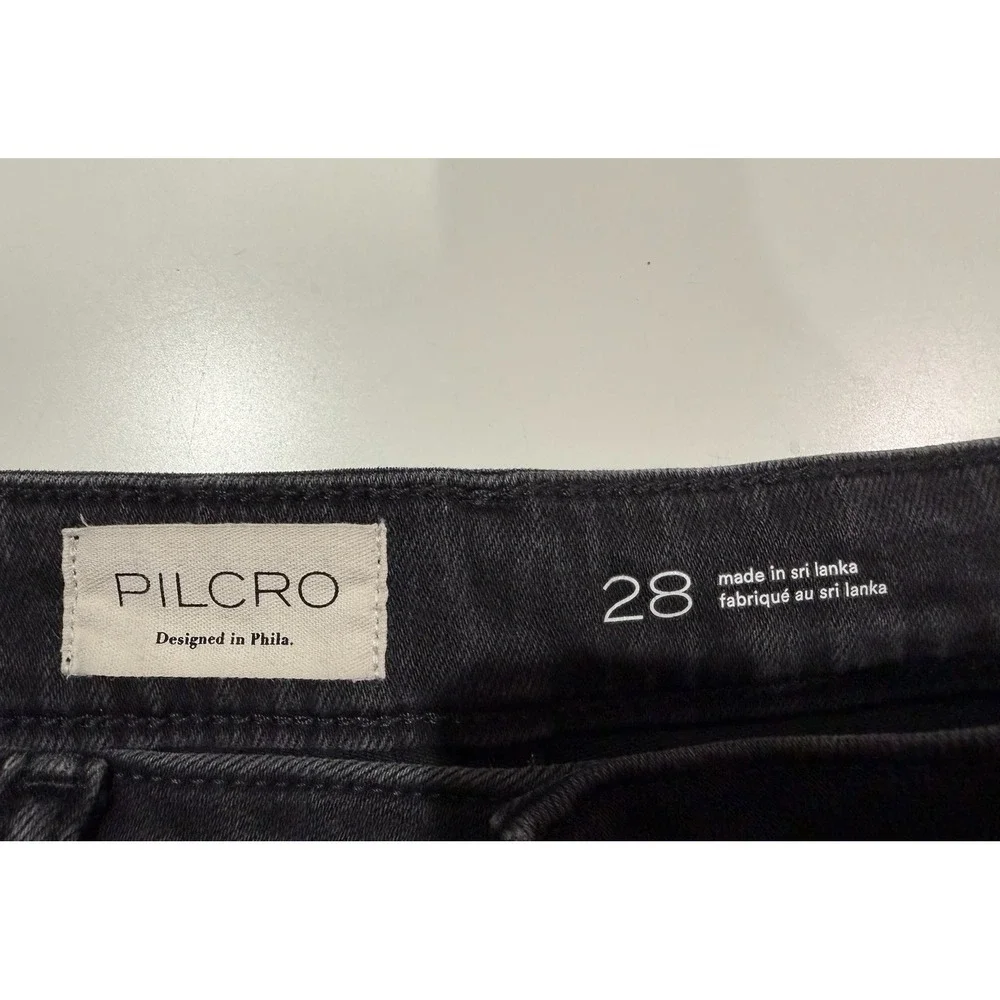 Pilcro Anthropologie Wide Leg Studded Jeans Black High Rise Utility Denim 28